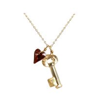 Gemshine - Damen - Halskette - Anhänger - Vergoldet - Schlüssel - Herz - Rot - Gelbgold - MADE WITH SWAROVSKI 