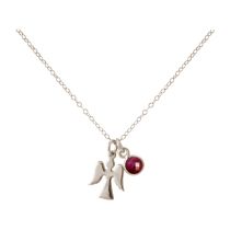 Gemshine - Damen - Halskette - Anhänger - Engel - Schutzengel - 925 Silber - Rubin - Rot - 1,3 cm