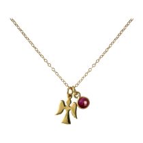 Gemshine - Damen - Halskette - Anhänger - Engel - Schutzengel - 925 Silber - Vergoldet - Rubin - Rot - 1,3 cm
