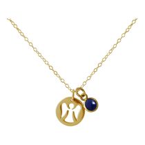 Gemshine - Damen - Halskette - Anhänger - Engel - Schutzengel - 925 Silber - Vergoldet - Saphir - Blau - 1,3 c