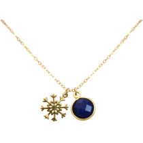 Gemshine - Damen - Halskette - Anhänger - SCHNEEFLOCKE - 925 Silber - Vergoldet - Saphir - Blau - 1,3 cm