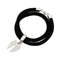 Gemshine - Damen - Armband - Wickelarmband - 925 Silber - Flügel - Schwarz