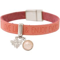 Gemshine - Damen - Armband - BEE - Biene - 925 Silber - WISHES - Pink - Rosenquarz - Rosa - Magnetverschluss