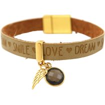 Gemshine - Damen - Armband - Engel - Flügel - 925 Silber Vergoldet - WISHES - Braun Sand - Rauchquarz - Magnet