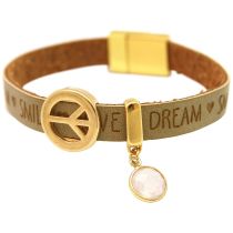 Gemshine - Damen - Armband - Frieden - Peace - WISHES - Rosenquarz - Braun Sand - Magnetverschluss