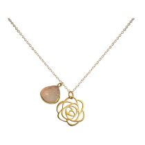 Gemshine - Damen - Halskette - Anhänger - 925 Silber - Vergoldet - ART DECO - Blume - DRUZY - Rose Quarz - 45 