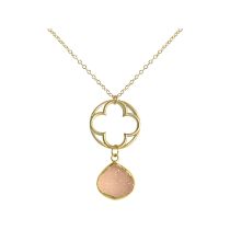 Gemshine - Damen - Halskette - Anhänger - CLOVER - 925 Silber - Vergoldet ?- DRUZY - Rose Quarz - 45 cm