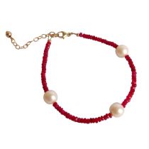 Gemshine - Damen - Armband - Vergoldet - Rubin - Rot - Perle - Weiß