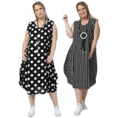 Lagenlook Damen-Kleider schwarz-weiß AKH Fashion