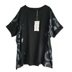 Lagenlook schwarz-graue Leinen Shirts Überwürfe große Größen Damen Mode
