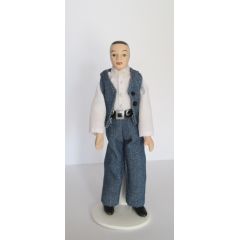 Mann Herr im blauen Bademantel Puppe für Puppenhaus Miniaturen 1:12 