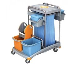 Putzwagen Reinigungswagen-Set Kunststoff, Müllsackhalter, 2 Eimern und Moppresse, 3 kleine Eimer