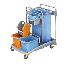 Putzwagen Reinigungswagen Set Kunststoff, Müllsackhalter, 2 Eimern und Mopppresse, 1 kleiner Eimer