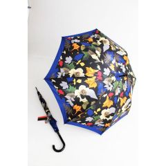 Pierre Cardin bunter Regenschirm Stockschirm für Damen Layered Leafs blau