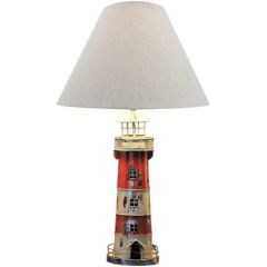 Lampe- Tischlampe mit Stoffschirm aus Metall Shabby- Leuchtturm rot