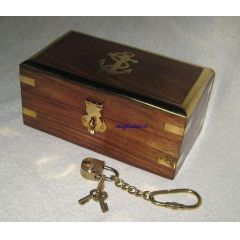 Holzbox- Anker- Messingscharniere+ Schloss mit 2 Schlüsseln an Kette- 14cm
