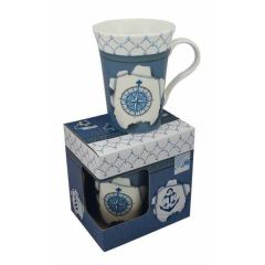 **Porzellan- Tasse, Kaffeepott, Becher- maritim in dekorativer Geschenkebox