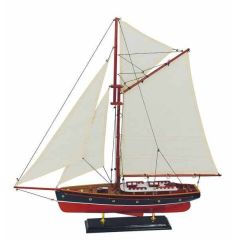 **Dekorative Yacht, Segelschiff, Schiffsmodell Segelyacht aus Holz mit Stoffsegeln