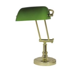 **Schreibtisch/Bankierlampe Messingfuß mit Kniegelenk- grüner Glasschirm- Opal -schwenkbar
