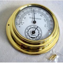 **Kleines, leichtes Thermo-/Hygrometer in Bullaugenform aus Messing- Durchmesser 10 cm
