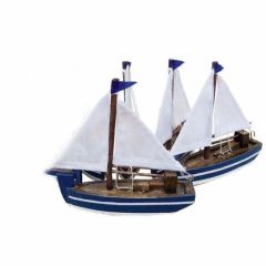 4er Set- Schiffsmodell - Segelboot - Holzrumpf und Stoffsegel 10 cm
