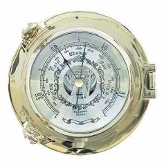 Edles Barometer in Bullaugenform aus massiv Messing- 18 cm