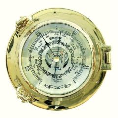 Edles Barometer in Bullaugenform aus massiv Messing- Durchmesser 14 cm