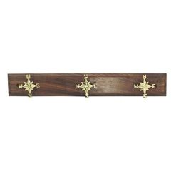 Maritimer- 3erWandhaken- Schlüsselhaken- aus Holz und Messing- 48 cm