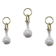 3X Schlüsselanhänger- Zierknoten, mit Schäkel/Ring- Baumwolle-Messing- weiß