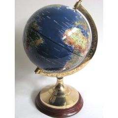 Edler Globus auf Holzstand H 22 cm- Messinggestell- blau