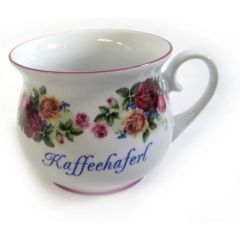 Porzellan- Tasse, Kaffeepott, Kugelbecher - Blumen- Kaffeehaferl