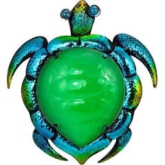 Maritimes Wandbild/Hänger aus Metall und Glas- bemalt- Turtle, Schildkröte