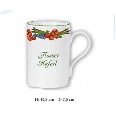 Porzellan- Tasse, Kaffeepott, Becher - Floß- Spargel Erdbeeren - deutsches Produktdesign