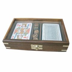 Kartenspiele+ 5 Würfel  in edler Holzbox mit Messingintarsien