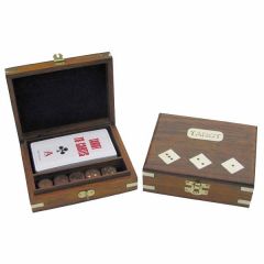 Tarot- Kartenspiel+ 5 Würfel in Holzbox mit Messingintarsien - sehr edel