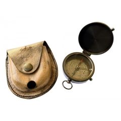 Kompass mit Deckel - Messing brüniert- Antikstil + Lederetui