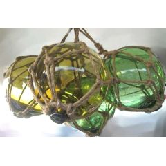 Fischerkugeln im Netz- grün und ambere(braun) 15 cm- 4 Stück