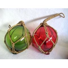 2 X kleine Fischerkugeln im Netz- rot und grün - 17,5 cm