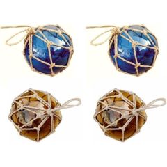 4 Fischerkugeln im Netz- ambere/braun und blau 15 cm