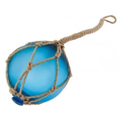 Fischerkugel im Netz- türkis Glas gefrostet- 12,5 cm