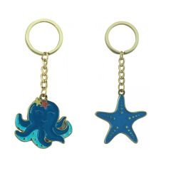 2X Octopus, Seestern- Schlüsselanhänger/Ring - maritim- Zink emailliert