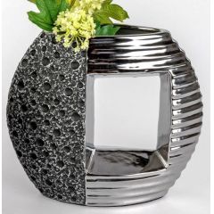 formano edle Blumenvase Stone Silber aus Keramik, 27 cm