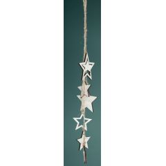 Girlande Sterne Natur in Braun Weiß aus Holz, 30 cm