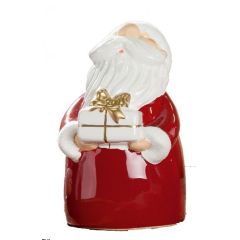 GILDE Dekofigur Santa mit Geschenk in der Hand, rot weiß gold, 11 cm