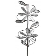 Windrad aus Metall Blume mit Stange antik silber 23/92 cm