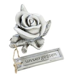 Grabschmuck Wetterfest Grabstein Rose Blüte antik Grau 10 x 10 x 5 cm