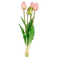 Künstliche Tulpen als Bund 5 Stück einzeln verwendbar grün rosa 36 cm