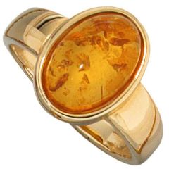 Damen Ring 585 Gold Gelbgold 1 Bernstein orange Bernsteinring