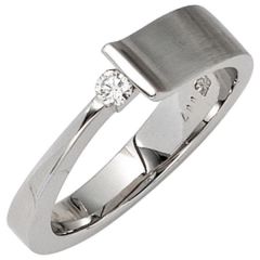 Damen Ring 585 Gold Weißgold teilmatt 1 Diamant Brillant 0,07ct.