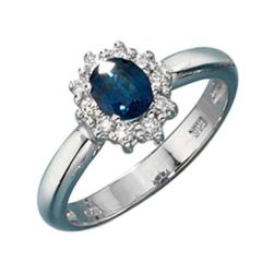 Damen Ring 585 Weißgold 1 Safir blau 10 Diamanten